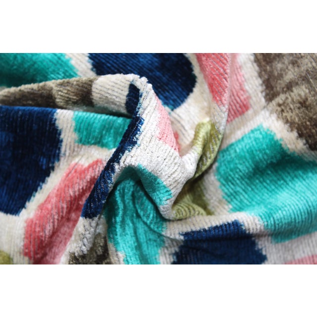 Sky Blue Contemporary Turkish Multi Colors Velvet Silk Ikat Pillow For Sale - Image 8 of 10