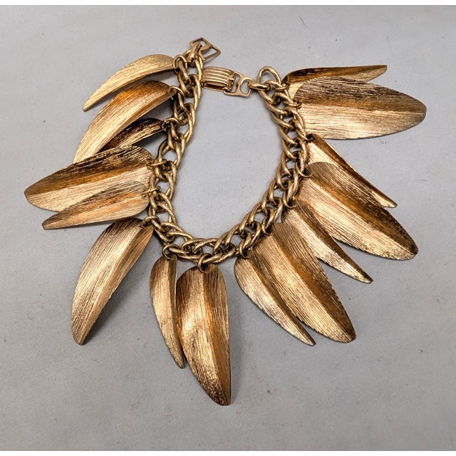 Vintage 1955-6 Signed Napier Doris Day "Willow" Goldtone Leaves Charm Bracelet For Sale - Image 9 of 9