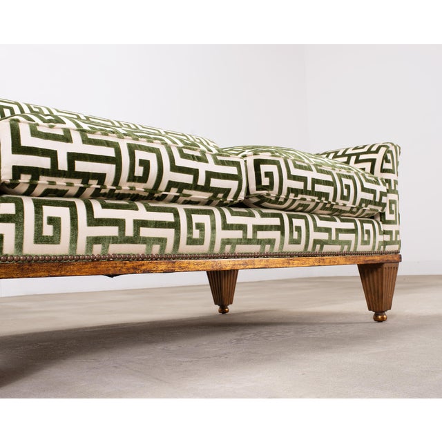 20th C. Art Deco Style Greek Key Velvet and Raffia Settee For Sale - Image 11 of 18