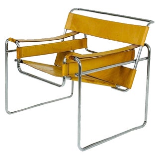Cognac B3 Chair in Leather and Metal by Marcel Breuer, 1990s For Sale