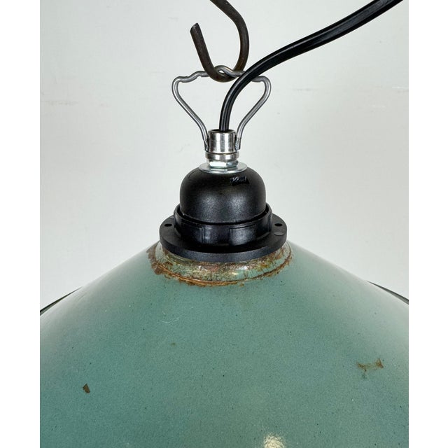 Mid-Century Modern Industrial Petrol Enamel Factory Pendant Lamp, 1960s For Sale - Image 3 of 16