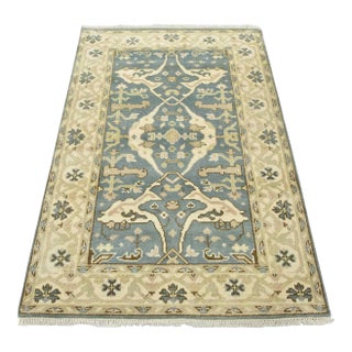 Oushak Rug 4’1” X 6’1” Blue Wool Tribal Hand-Knotted Oriental Carpet For Sale