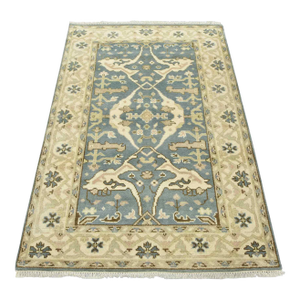 Oushak Rug 4’1” X 6’1” Blue Wool Tribal Hand-Knotted Oriental Carpet