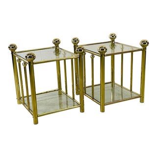 Vintage 1970s Brass and Glass Side Tables, Pair For Sale