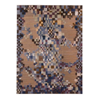 Rug & Kilim’s Scandinavian Style Geometric Beige Brown and Blue Wool Rug - 13x18 For Sale
