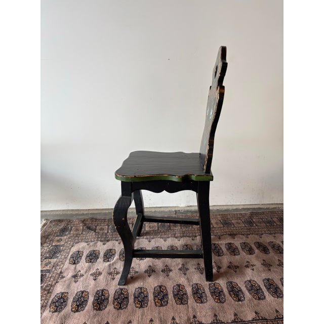 Wood Late 20th Century Four Hand-Carved, Hand-Painted, Alpine Style Floral Bar Stools For Sale - Image 7 of 8