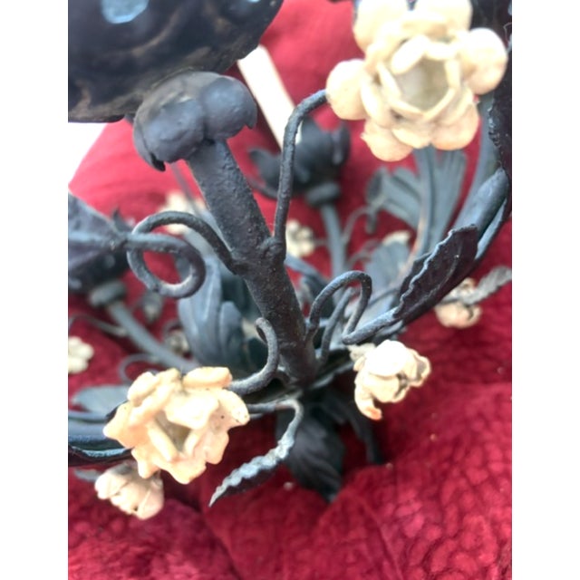 1950s Hollywood Regency Style Italian Black Metal Floral Chandeliers - a Pair For Sale - Image 15 of 18