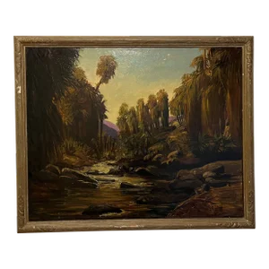 James Arthur Merriam (American 1880 - 1951) Large Palm Springs, California Tropical Landscape Mural Oil Painting on Canvas