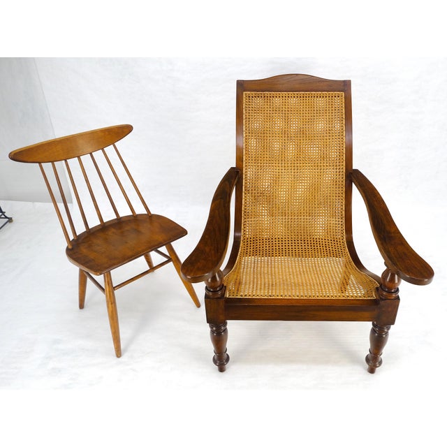 Solid Turned Teak Mid Century Modern Cane Back Lounge Chair MINT For Sale - Image 13 of 18