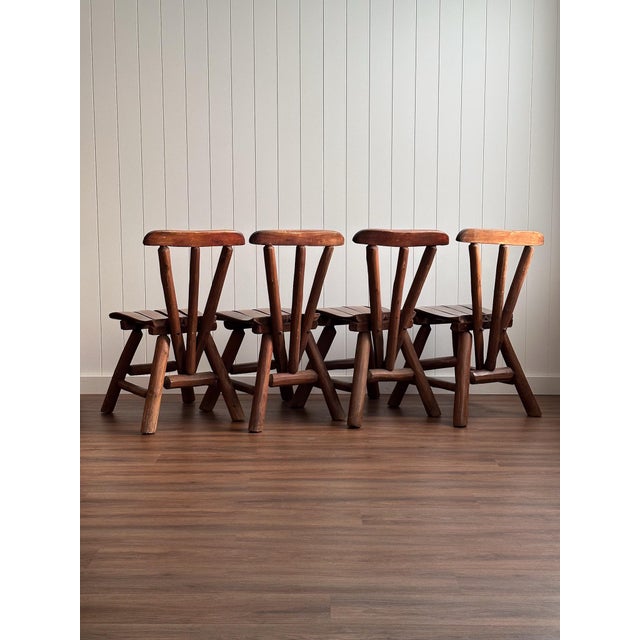 1960s Vintage Brutalist Wabi-Sabi Wood Dining Chairs, Set of 4 For Sale - Image 16 of 18
