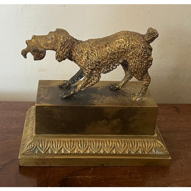 Metal Antique 19th Century French Charles X Bronze Hunting Bird Dog Inkwell For Sale - Image 7 of 11
