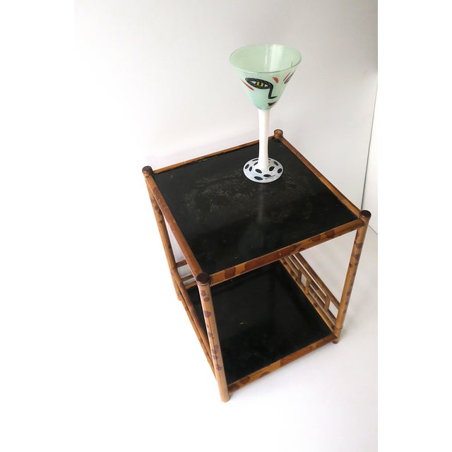 Tan Bamboo Side Drinks Table or Plant Stand With Shelf For Sale - Image 8 of 12