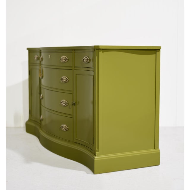 Mid 20th Century Mid Century Federal Style Serpentine Front Credenza by Bassett Furniture in Green - Newly Painted For Sale - Image 5 of 15