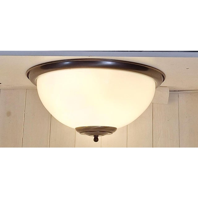 Vintage Ceiling Lamp with a Patinated Brass Frame and Opaque White Glass Shade by Honsel, 1990s For Sale - Image 9 of 9