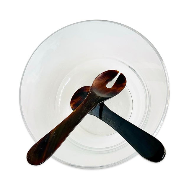 Bone Vintage Hand-Carved Horn Salad Servers, Philippines, C1970s, the Set of 2 For Sale - Image 7 of 8