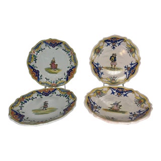 Collection of 4 French Quimper Faience Pottery Figural Plates For Sale