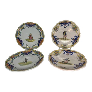 Collection of 4 French Quimper Faience Pottery Figural Plates