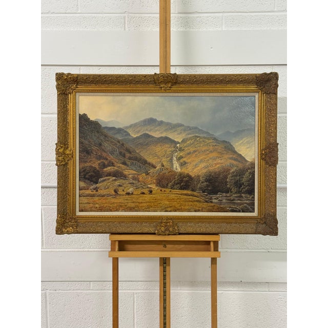 Sheep by Mountain Waterfall in Lake District England an Original Oil on Canvas 1990 Circa For Sale - Image 9 of 16