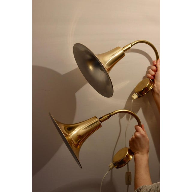 Vintage Trump Shape Lights in Brass by Börje Claes for Norlett Elit, 1960s, Set of 2 For Sale - Image 11 of 11