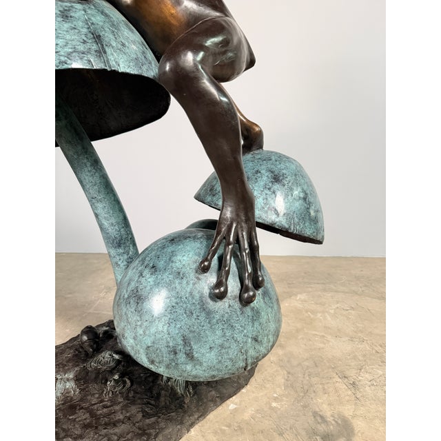 Large Bronze Frog Fountain - Climbing Mushroom Garden Sculpture - 54"h For Sale - Image 4 of 16