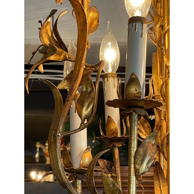 1960s Vintage 1960s Italian Mid Century Hollywood Regency Six Light Gilt Floral Chandelier For Sale - Image 5 of 13