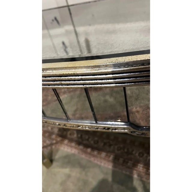 Glass Lillian August Attributed Distressed Mirrored Demilune Console Table For Sale - Image 7 of 10
