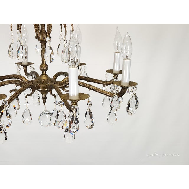 Antique 8 Arm Dark Patina Opulent Brass Cut Lead Glass Crystal Chandelier For Sale - Image 14 of 15