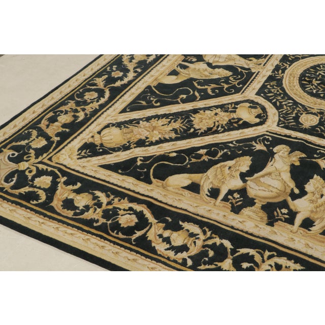 Rug & Kilim Rug & Kilim’s European Tudor Style Flat Weave in Black With Gold Pictorial Patterns For Sale - Image 4 of 9
