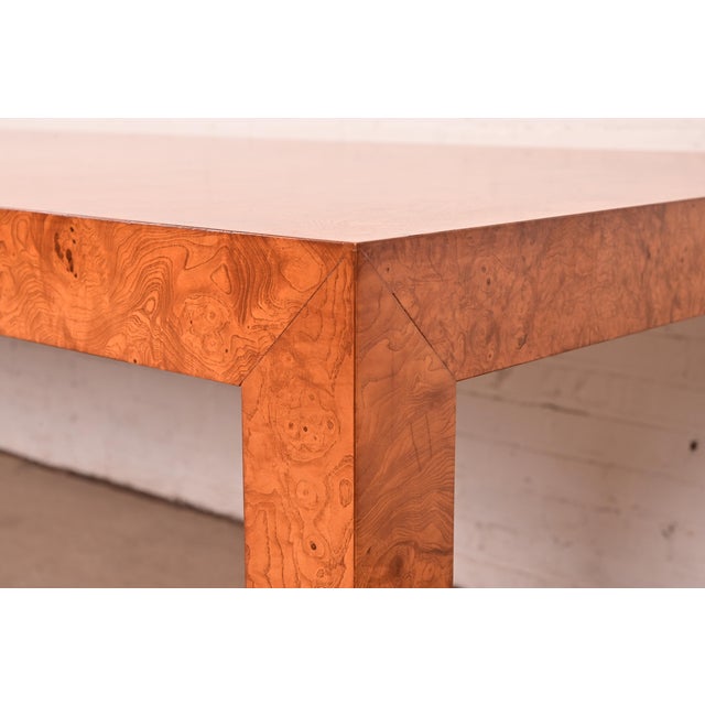 Milo Baughman for Thayer Coggin Mid-Century Modern Burl Wood Parsons Extension Dining Table, Newly Refinished For Sale - Image 12 of 15