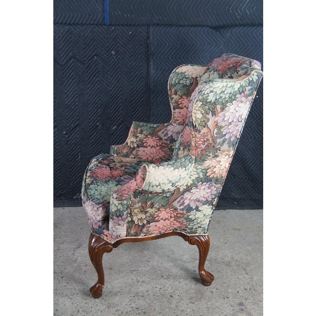 Pink 2 Vintage Drexel Traditional Classics Queen Anne Mahogany Wingback Arm Chairs For Sale - Image 8 of 13