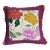 Designer Floral Accent Pillow With Plum Woven Border & Multicolor Pom Trim For Sale