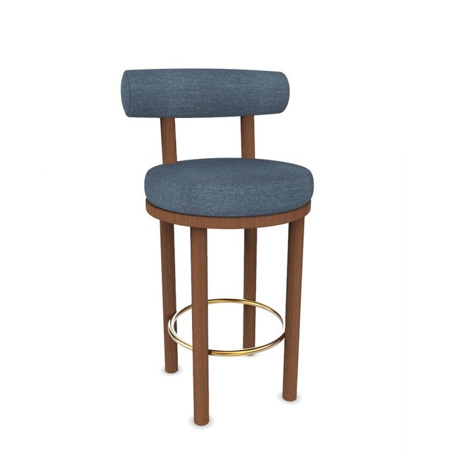 Contemporary Collector Modern Moca Bar Chair in Tricot Seafoam Fabric and Smoked Oak by Studio Rig For Sale - Image 3 of 6