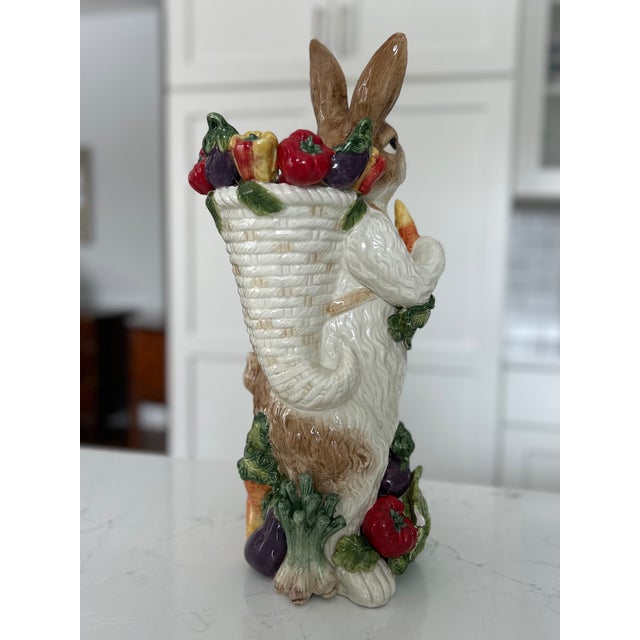 Ceramic Vintage Majolica Style Ceramic Spring Bunny Table Decor and Vase by Kaldun & Bogle For Sale - Image 7 of 11