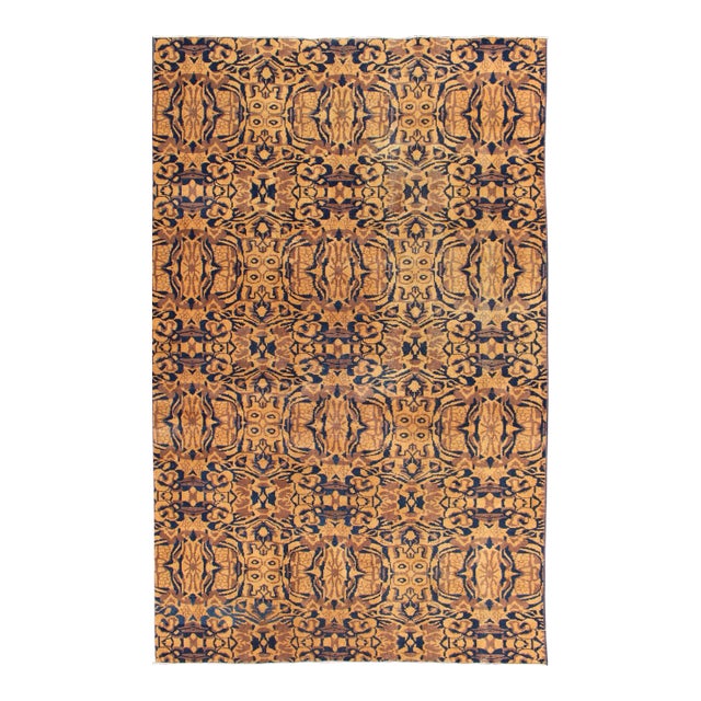 Mid-Century Modern Style Rug in Navy, Camel, Yellow, and Cream Colors For Sale