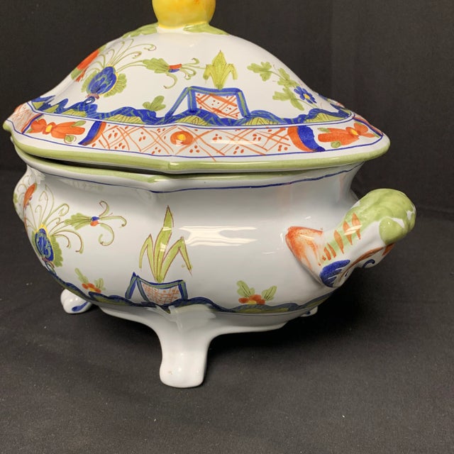 Ceramic Late 20th Century Italian Blue Carnation Covered Bowl For Sale - Image 7 of 10