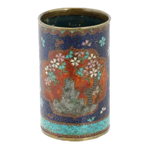 Antique Early Meiji Japanese Cloisonne Brush Pot in the Style of Namikawa