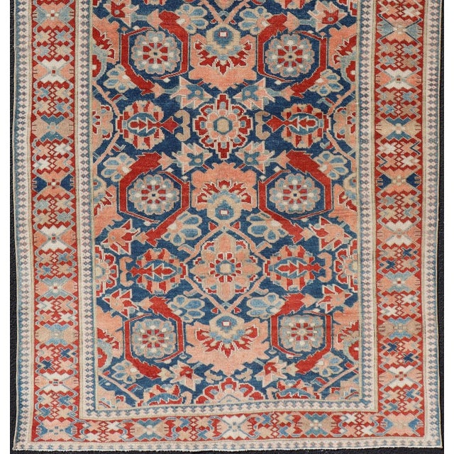 Textile Antique Persian Tabriz Gallery Rug With Large Scale Florals in Medium Blue Field For Sale - Image 7 of 14