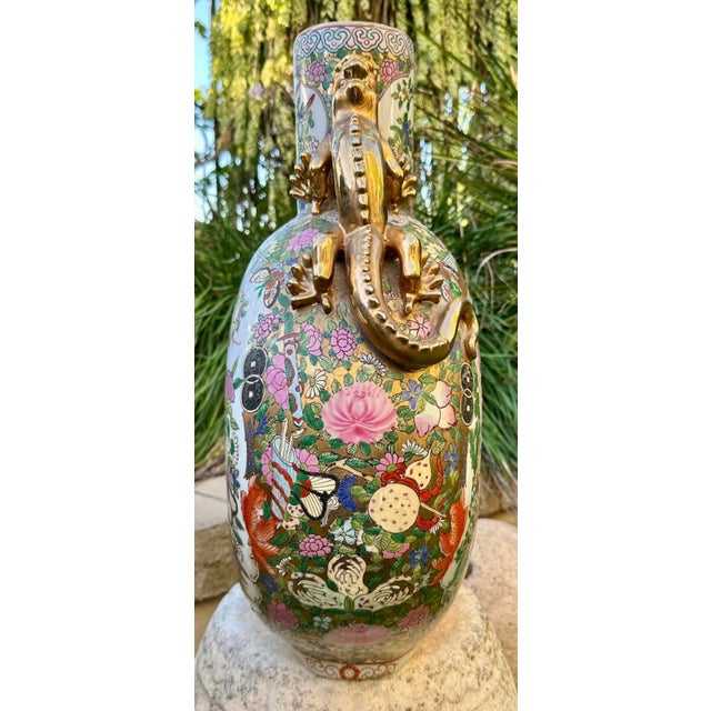 Antique Large Chinese Famille Rose Moon Flask Gold Dragon Handles Marked 19th Century For Sale In San Diego - Image 6 of 18