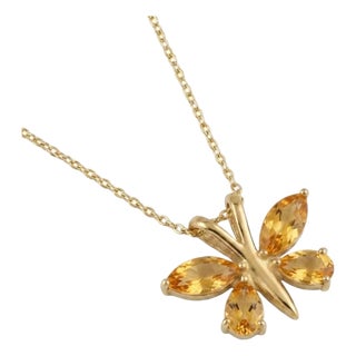 Citrine Butterfly Style Gemstone Pendant - November Birthstone Pendant for Her For Sale