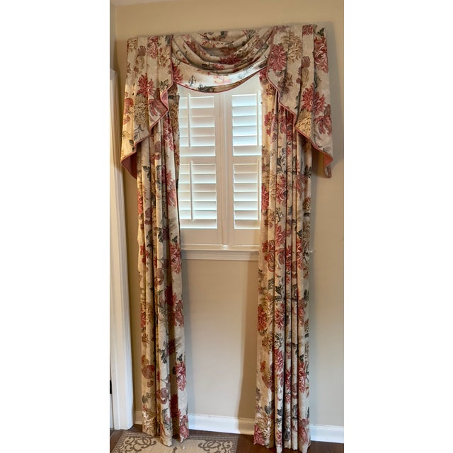 Vintage Brunschwig & Fils Style and Print .Custom Panels 1970’s Draperies Custom made with Matching Valance, Tiebacks and...