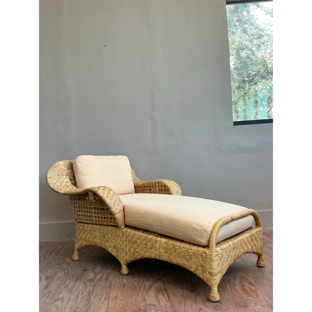 Late 20th Century Vintage Coastal McGuire Woven Rattan Chaise Lounge For Sale - Image 5 of 12