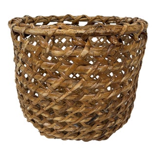 Large Vintage Japanese Style Split Rattan Basket For Sale