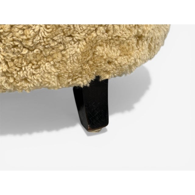 Paolo Buffa Attrib., Beige Shearling, Wood, Lounge Chairs, Italy, 1950s For Sale - Image 11 of 14