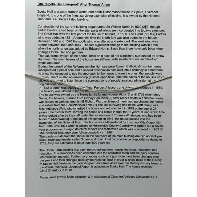 British Oil Painting Historic Architecture Speke Hall Tudor Manor House After Thomas Allom, Framed For Sale - Image 12 of 12