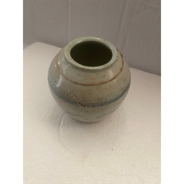 Antique Wabi-Sabi Crackle Glaze Stoneware Storage Jar With Blue Brushwork For Sale - Image 9 of 11