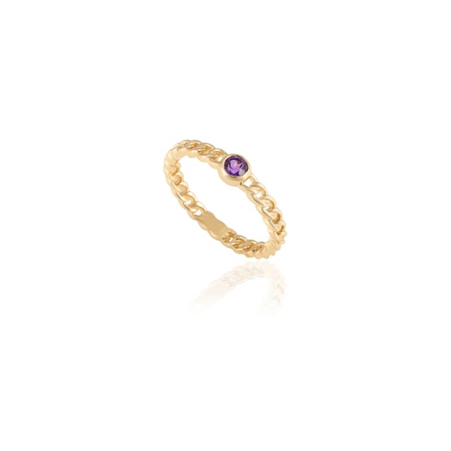 Art Deco Round Cut Amethyst Gemstone Chain Ring Size 7 For Sale - Image 3 of 7
