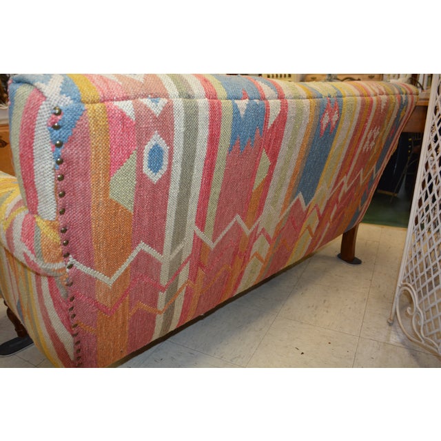 Wood Sundance Kilim Wool Colorful Southwest Loveseat / Sofa Entry Bench Seat For Sale - Image 7 of 14