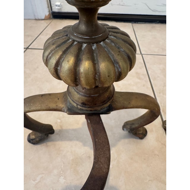 Antique Solid Brass Fireplace Andirons/ Firedogs Pair (2) For Sale - Image 9 of 12