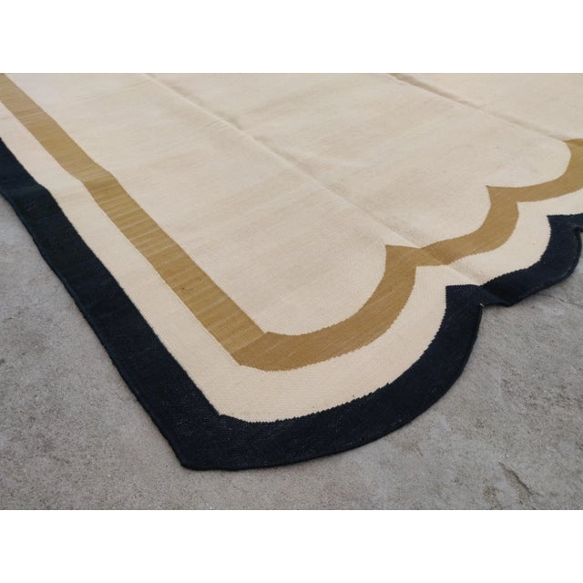Casa Cosima Handmade Cotton Scalloped Rug, Light Yellow with Tan and Black Border - 8'x10' For Sale - Image 4 of 10