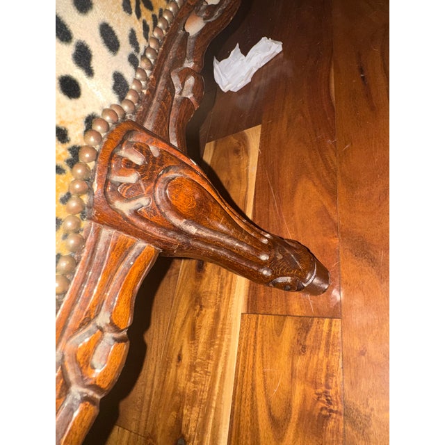 Vintage Rococo Revival Leopard Chaise Lounge. Hand Carved Wood. Professionally Upholstered. Hand Carved Wood. Professionally Upholstered. For Sale - Image 9 of 10